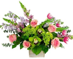 pink roses and tulips in vase